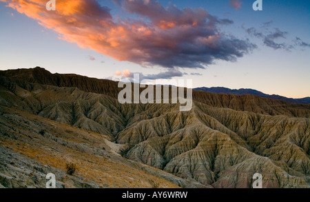 Last light over the Badlands of Anza Borrego Desert State Park in southern California along Mexican border Stock Photo