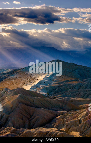 God beams over the Badlands of Anza Borrego Desert State Park in southern California along Mexican border Stock Photo