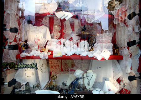 Lace shop window display in Brussels Stock Photo