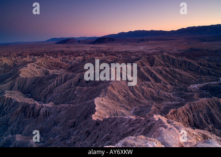 Last light over the Badlands of Anza Borrego Desert State Park in southern California along Mexican border Stock Photo