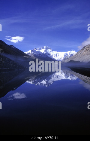 Mount Everest and reflection from Tibet China Stock Photo