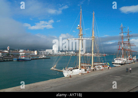 Tall ships HMS Falken and Prince William, in Ponta Delgada, Azores Stock Photo