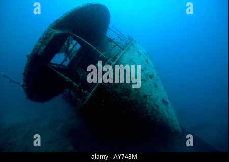 The stern gun emplacement on the wreck of the SS Thistlegorm near the South Eastern end of the Sha'ab Ali reef in The Red Sea. Stock Photo