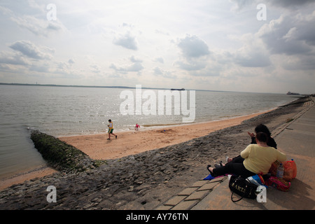 united kingdom essex canvey island family on the beach Stock Photo