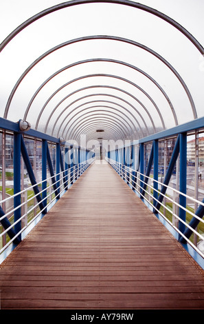 Covered bridge in wide angle perspective view Nordstan Shopping Mall Gothenburg Sweden Stock Photo