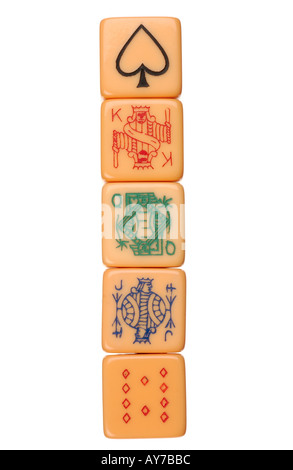 poker dice in a row on white Stock Photo