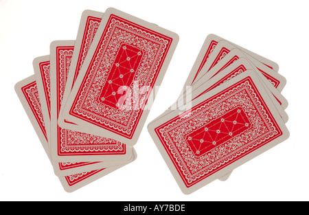 five cards each Two hands on white Stock Photo