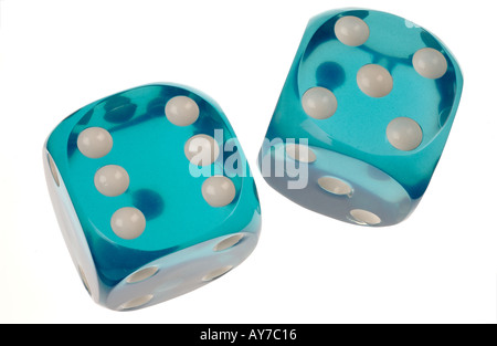 blue dice on white perspex Stock Photo
