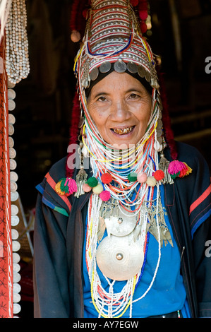 Old woman in hill tribe village Chiang Rai Thailand Stock Photo