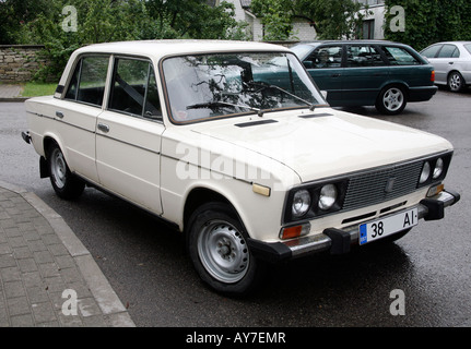 Russian car Lada seen on a rainy day on the street Stock Photo