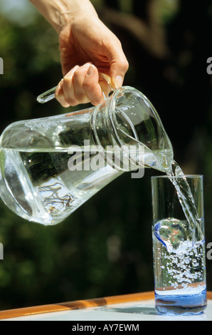 Pouring water in a glass Stock Photo