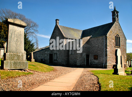 The Aberlemno Church and yard where the 8th century, Aberlemno Cross slab is situated Stock Photo