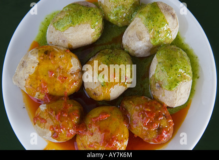 Papas arrugadas typical potatoe dish Tenerife Canary islands Spain Stock Photo