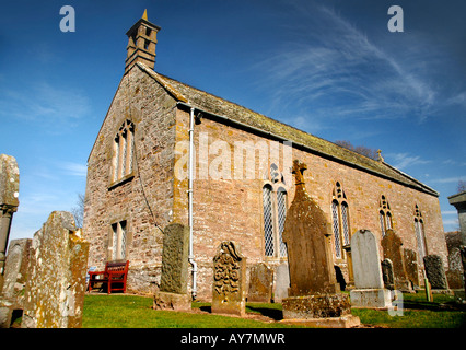 The Aberlemno Church and yard where the 8th century, Aberlemno Cross slab is situated Stock Photo