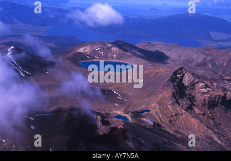 Emerald Lakes Central Crater and Blue Lake from the Air Tongariro National Park North Island New Zealand Stock Photo