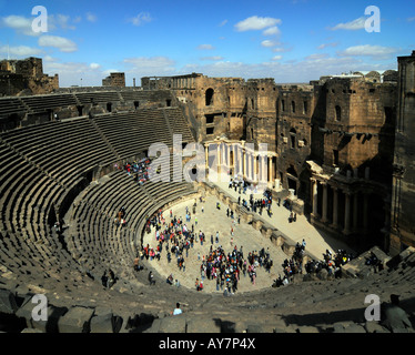 General overview of the Roman amphitheatre in Bosra, Syria. Stock Photo