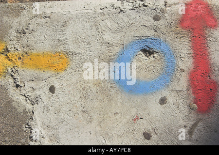 Markings painted on concrete before construction begins Stock Photo