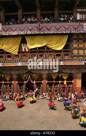 Bhutan Paro Festival Tsechu Dance of 8 kinds of spirits Degye Stock Photo