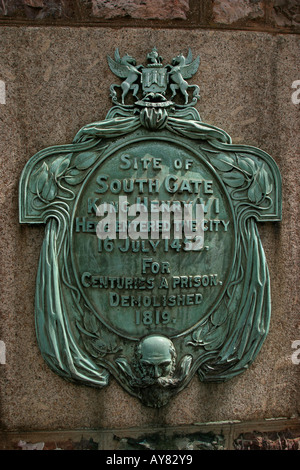 Devon Exeter plaque on south gate site Stock Photo