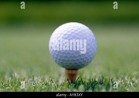 Golf ball sitting on a tee Stock Photo