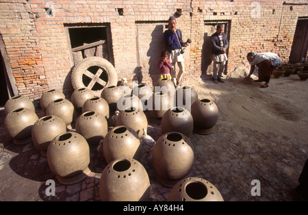 Nepal Thimi large pots drying in courtyard Stock Photo