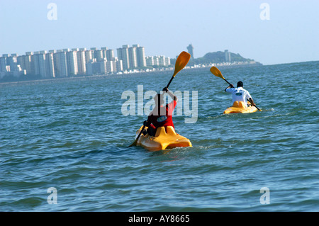 CANOEING OFF MUMBAI COAST MUMBAI MAHARASHTRA INDIA Stock Photo