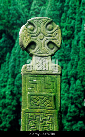 The Nevern Cross. Medieval Celtic Christian stone cross in the graveyard of Nevern Parish Church, Pembrokeshire, Dyfed, Wales UK Stock Photo