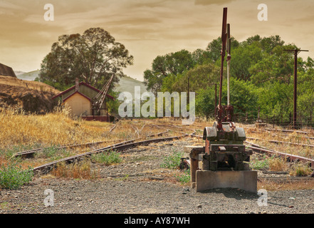 a switch on the old unused railway tracks Stock Photo