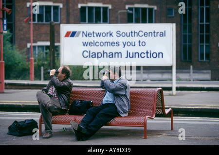 Trainspotters at Clapham Junction South London trainspotting Stock Photo