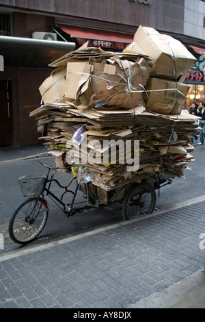 Collecting Cardboard Waste for Recycling in Bicycle Shanghai China Stock Photo