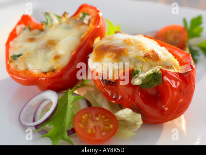 stuffed, baked red peppers Stock Photo