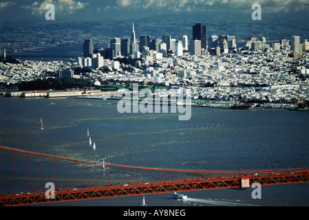 San Francisco, California, cityscape with Golden Gate Bridge in foreground Stock Photo