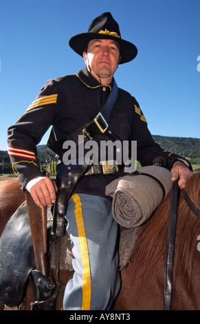 MR 419 Cavalry soldier Terrell Hutchens patrols the grounds, at the Cowboy Symposium in Ruidoso Downs, New Mexico. Stock Photo