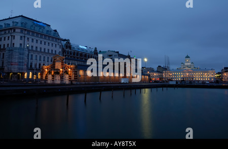 A fine evening view to the Market square and the Lutheran Cathedral, Helsinki, Finland, Europe. Stock Photo