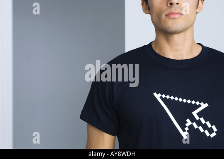 Man wearing tee-shirt printed with computer cursor, cropped view Stock Photo