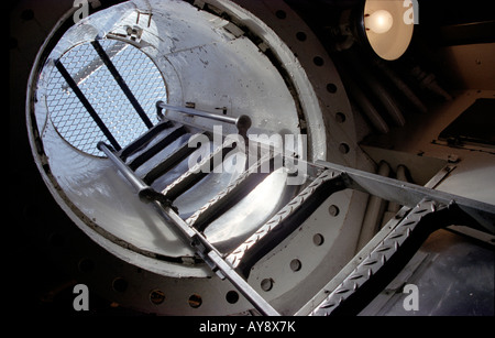 Looking up the hatch of a retired U.S. submarine, the USS Pampanito. Stock Photo