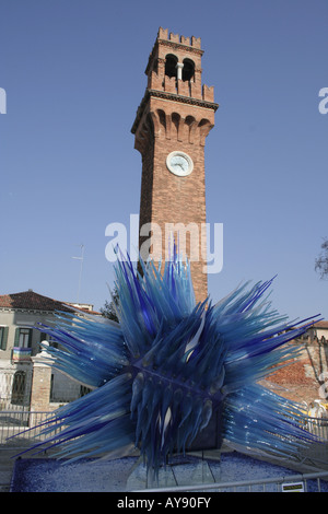 Clock Tower and Glass Art, Venice, Italy, Europe Stock Photo