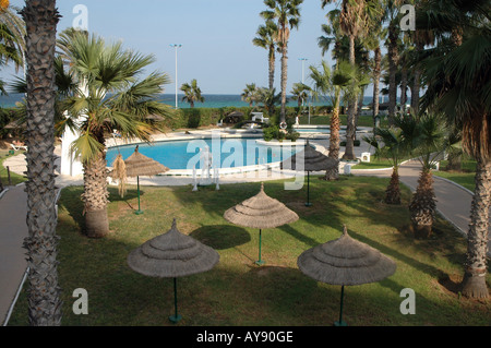 Swimming pool of El Hana Beach hotel in Sousse city in Tunisia Stock Photo