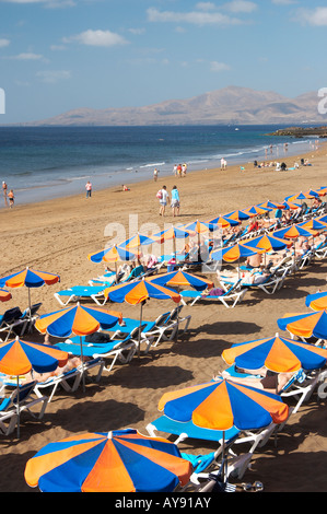 People Sunbathing On A Lanzarote Beach - Costa Teguise Beach Stock ...