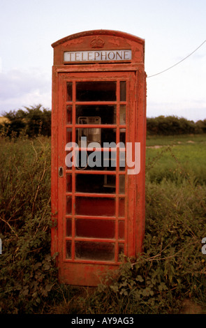 British Telecom public telephone box in a rural location, Hoo, Suffolk. UK. Stock Photo