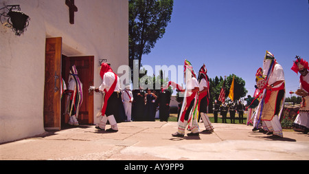 Unique blending of religions and cultures during fiesta, at Saint Francis de Paula Mission in Tularosa, New Mexico. Stock Photo