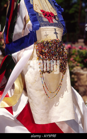 Unique blending of religions and cultures during fiesta, at Saint Francis de Paula Mission in Tularosa, New Mexico. Stock Photo