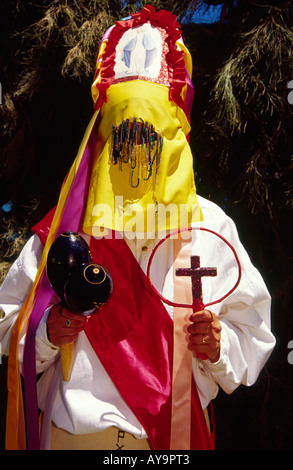 Unique blending of religions and cultures during fiesta, at Saint Francis de Paula Mission in Tularosa, New Mexico. Stock Photo