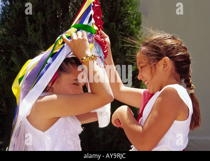 A unique blending of religions and cultures takes place at fiesta in Tularosa,  New Mexico. Stock Photo