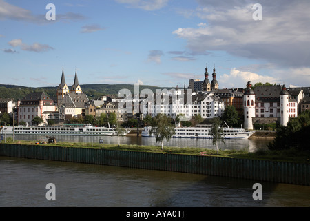 Koblenz, Blick über die Mosel auf die Altstadt, Türme von St. Florin und St. Liebfrauen Stock Photo