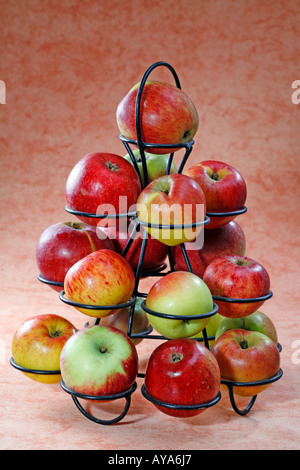 Pyramid with different kinds of apples Stock Photo