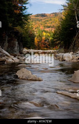 The Swift River in fall as it flows through Rocky Gorge in New Hampshire's White Mountains Stock Photo