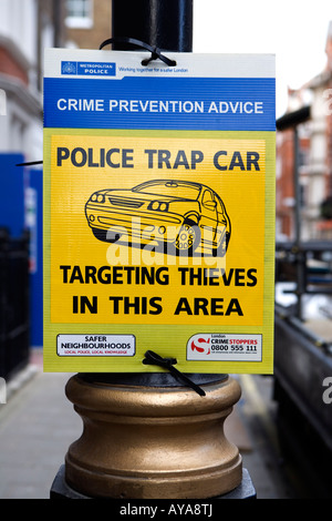 Police notice Car security London Stock Photo