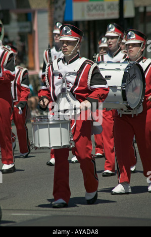 High school marching band in parade Stock Photo