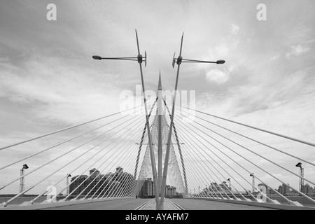 Malaysia Kuala Lumpur Converging cables and pylons of Putrajaya Bridge 8 in center of new administrative capital city of Stock Photo